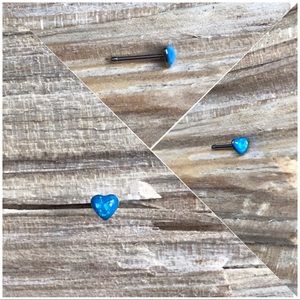 Blue Glitter Opal Heart Nose Ring Stud